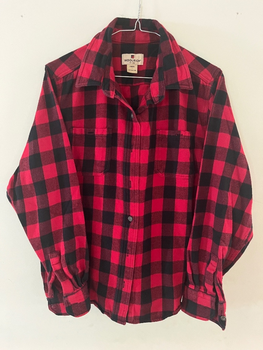 Woolrich Red and Black Buffalo Check Boyfriend's Shirt, Women’s L